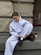 Solid-Color Oversized Hooded Sweatshirt Set
