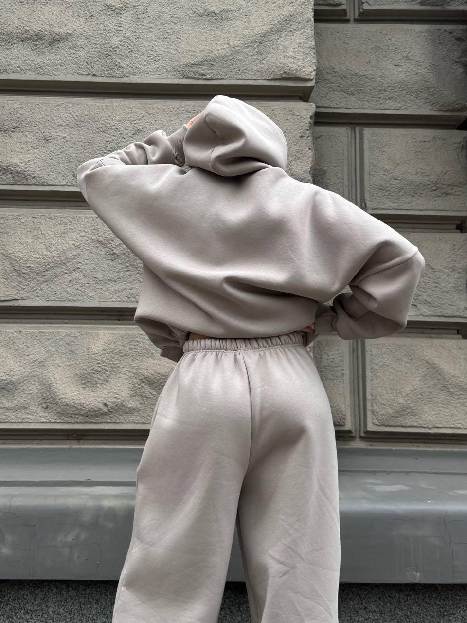 Solid-Color Oversized Hooded Sweatshirt Set
