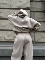 Solid-Color Oversized Hooded Sweatshirt Set
