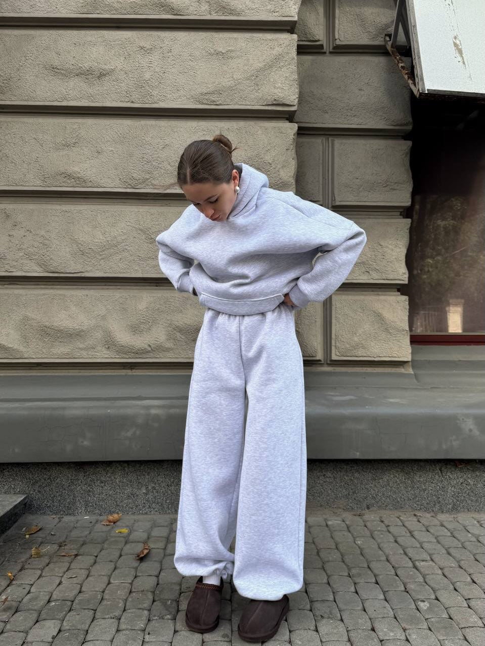 Solid-Color Oversized Hooded Sweatshirt Set