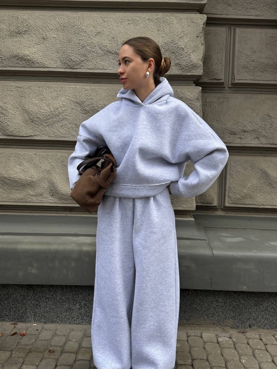 Solid-Color Oversized Hooded Sweatshirt Set