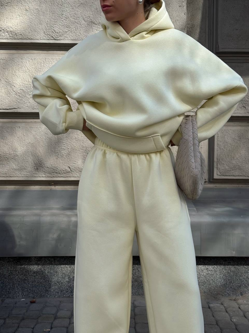 Solid-Color Oversized Hooded Sweatshirt Set