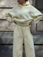 Solid-Color Oversized Hooded Sweatshirt Set