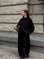 Solid-Color Oversized Hooded Sweatshirt Set