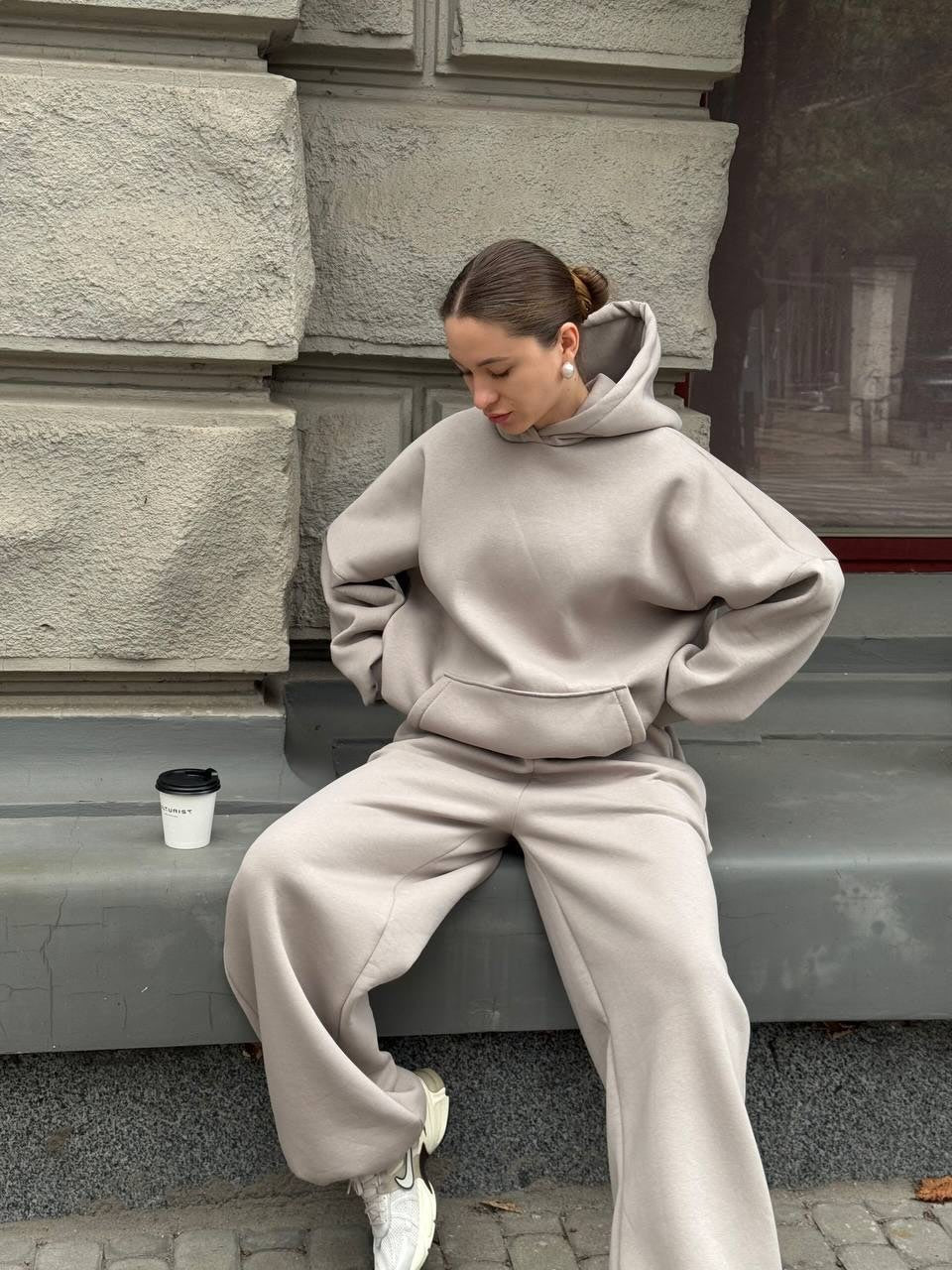 Solid-Color Oversized Hooded Sweatshirt Set