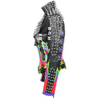 Rivet Spiked Stud Fire Flame Design Women's PU Leather Punk Biker Jacket