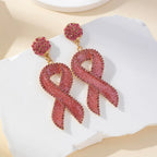 Crystal Rhinestone Pink/Red Breast Cancer Awareness Ribbon Earrings