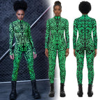 Designer Geometric Striped Print Skin Tight Long Sleeve Women's Stage Performance Jumpsuits