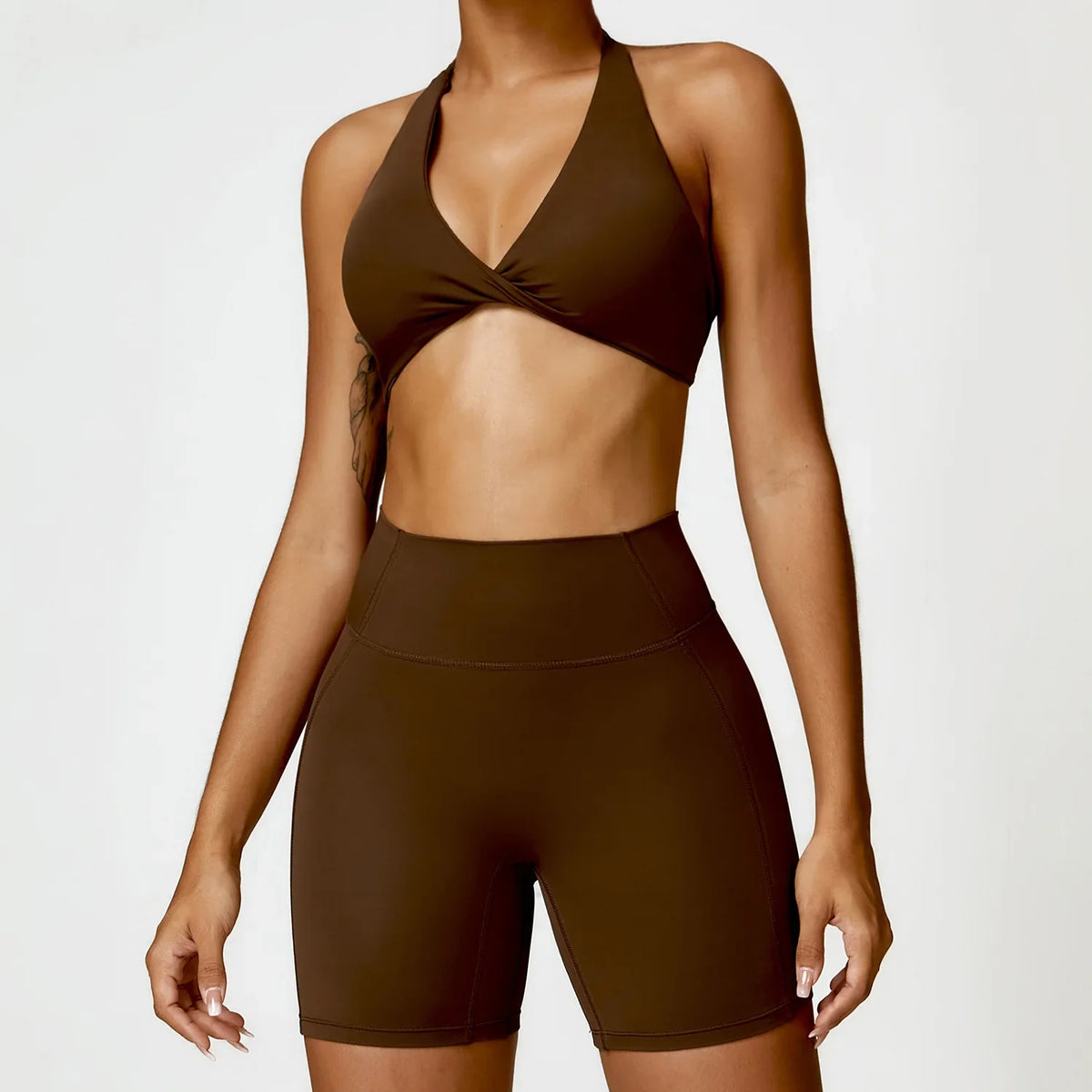 Seamless Halter Neck Bra & High Waist Shorts Activewear Set