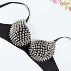 Black Leather Silver Spiked Stud Steampunk Bra