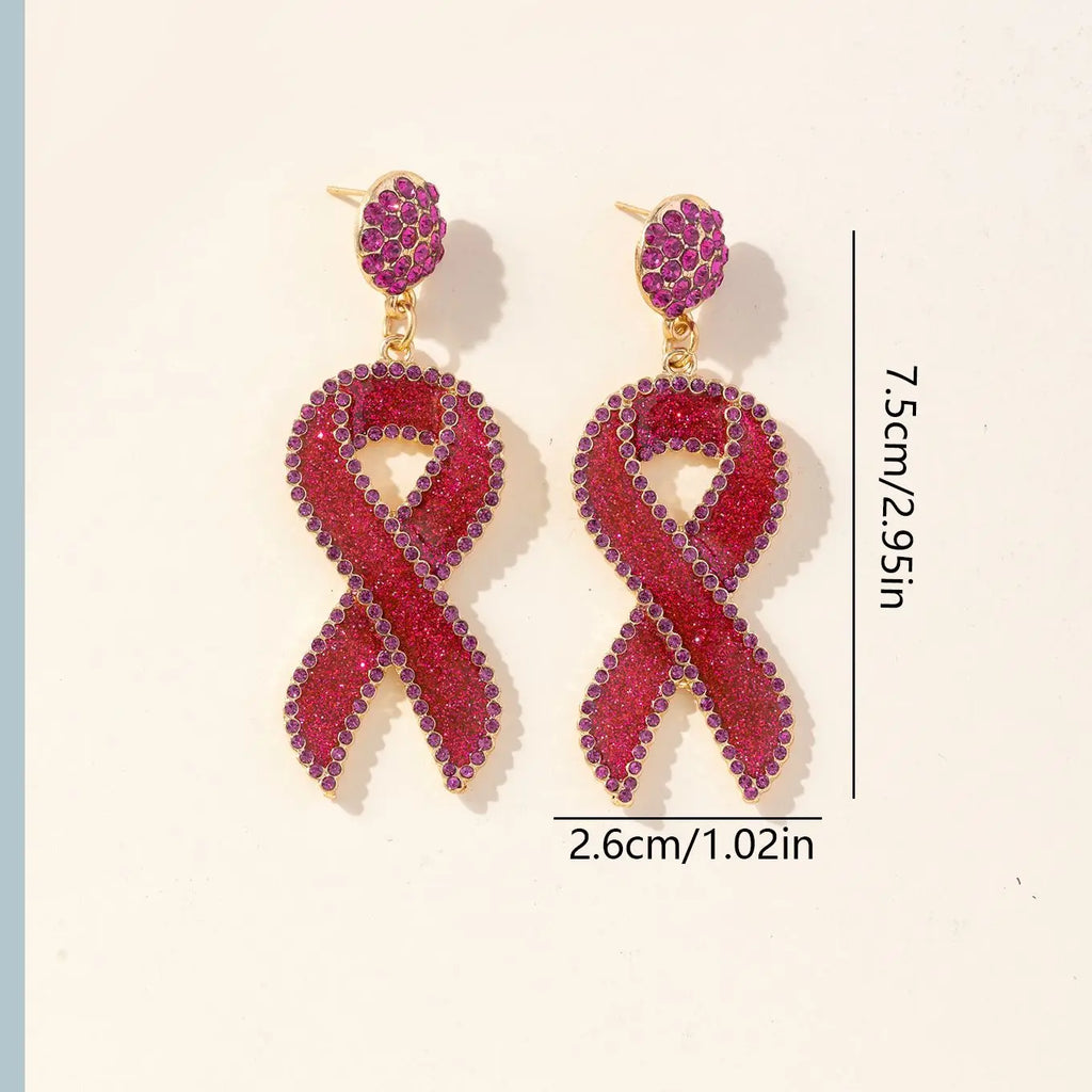 Crystal Rhinestone Pink/Red Breast Cancer Awareness Ribbon Earrings