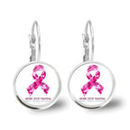 Glass Breast Cancer Awareness Ribbon Pendant Alloy Drop Earrings
