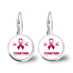 Glass Breast Cancer Awareness Ribbon Pendant Alloy Drop Earrings