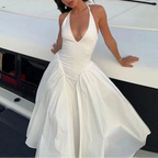 Liora - White Halter A-Line Midi Dress