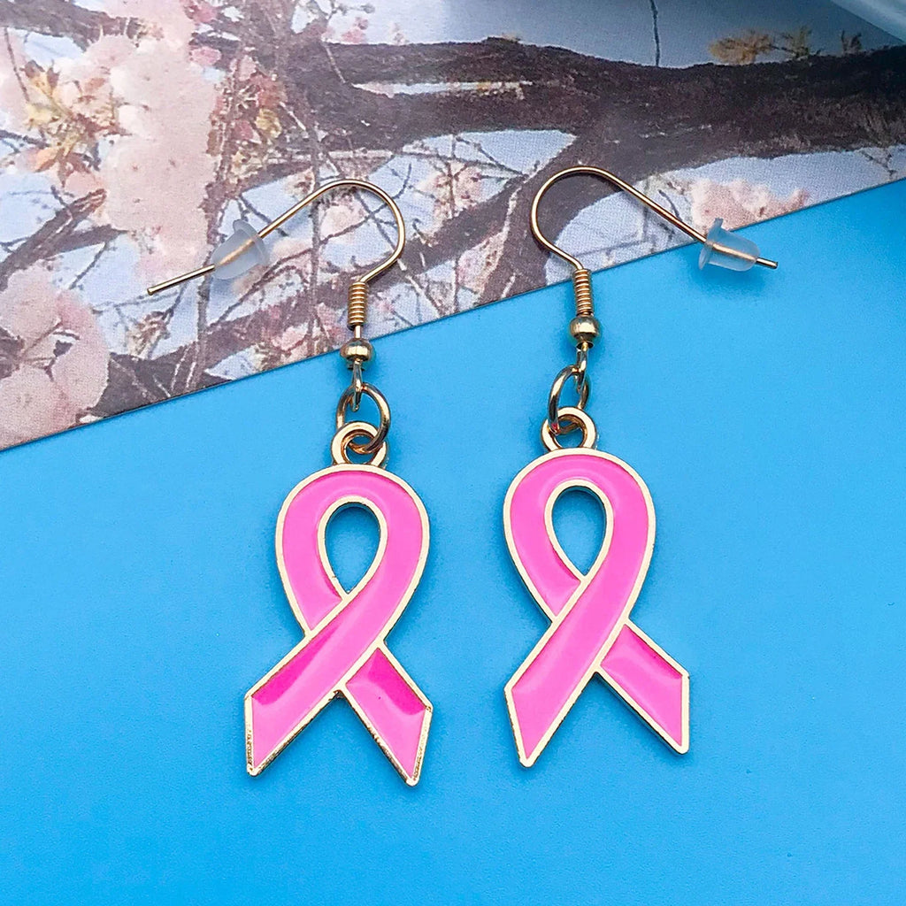Breast Cancer Awareness Ribbon Alloy Hook Earrings