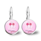 Glass Breast Cancer Awareness Ribbon Pendant Alloy Drop Earrings
