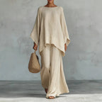 Aaliyah | Long-Sleeve Cotton-Linen Set with Wide Pants