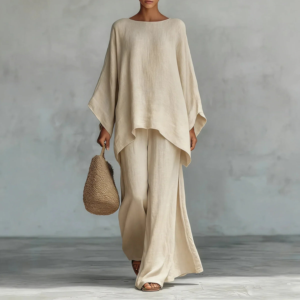 Aaliyah | Long-Sleeve Cotton-Linen Set with Wide Pants