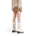Western Flower Embroidered Women's Slip-On Rubber Midi Outsole Round Toe Boots