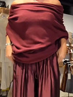 Satin Sleeveless Patchwork Long Sleeve Loose Women's Slash Neck Blouse Top + Wide Leg Pants 2-Piece Set