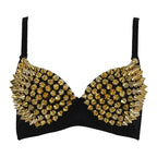 Black/Gold PU Leather Spiked Rivet Stud Steampunk Bra