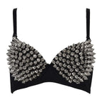 Black/Gold PU Leather Spiked Rivet Stud Steampunk Bra