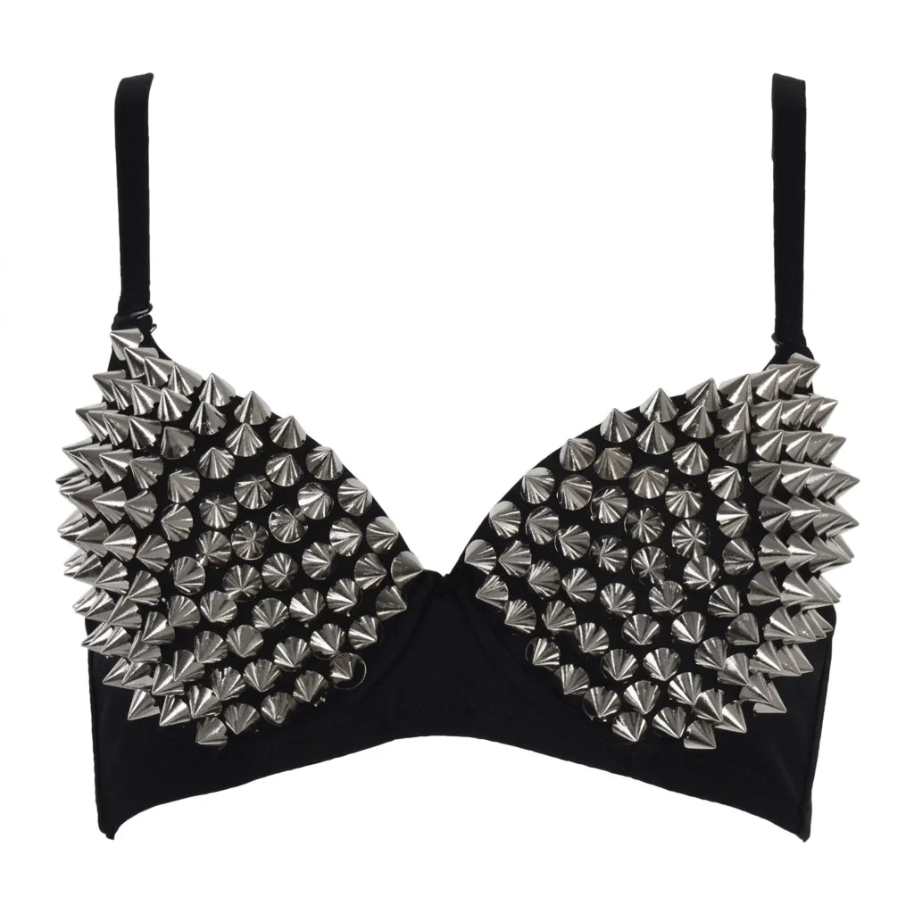 Black/Gold PU Leather Spiked Rivet Stud Steampunk Bra