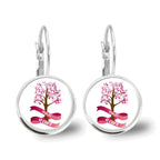 Glass Breast Cancer Awareness Ribbon Pendant Alloy Drop Earrings