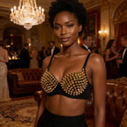 Black/Gold PU Leather Spiked Rivet Stud Steampunk Bra
