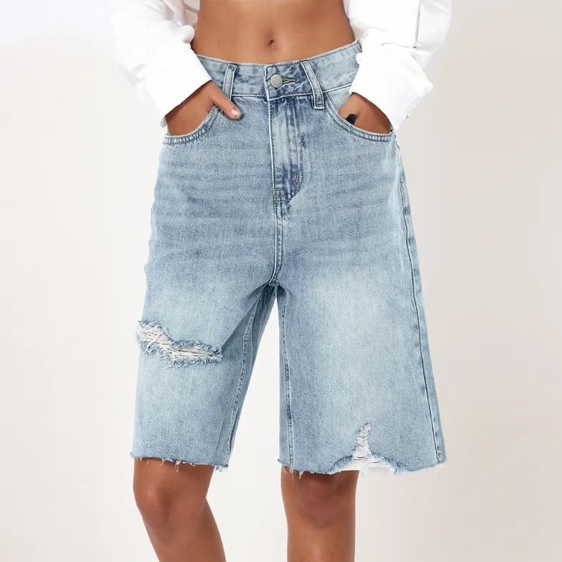 Zaylina – Distressed Denim Bermuda Shorts