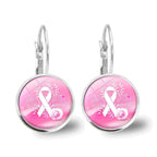 Glass Breast Cancer Awareness Ribbon Pendant Alloy Drop Earrings