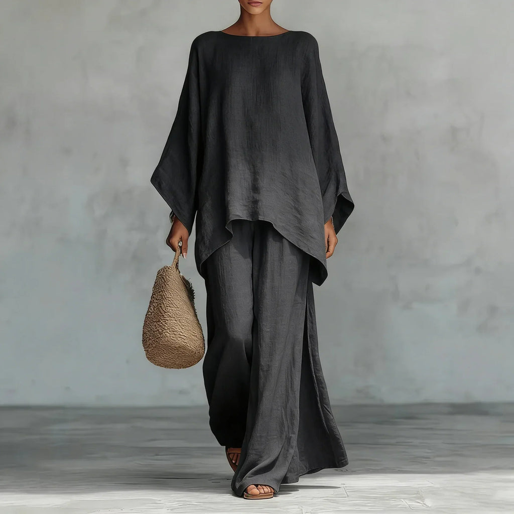 Aaliyah | Long-Sleeve Cotton-Linen Set with Wide Pants