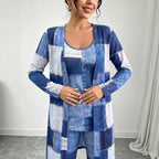 Colorblock Checker Print Women's Blazer Jacket w/ Matching Sleeveless Top + Pants 3-Piece Suit