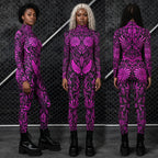 Designer Geometric Striped Print Skin Tight Long Sleeve Women's Stage Performance Jumpsuits