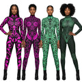 Designer Geometric Striped Print Skin Tight Long Sleeve Women's Stage Performance Jumpsuits