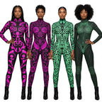 Designer Geometric Striped Print Skin Tight Long Sleeve Women's Stage Performance Jumpsuits