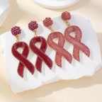 Crystal Rhinestone Pink/Red Breast Cancer Awareness Ribbon Earrings