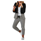 English Plaid Print Blazer Jacket +Matching Ankle Length Pants Women's Suit