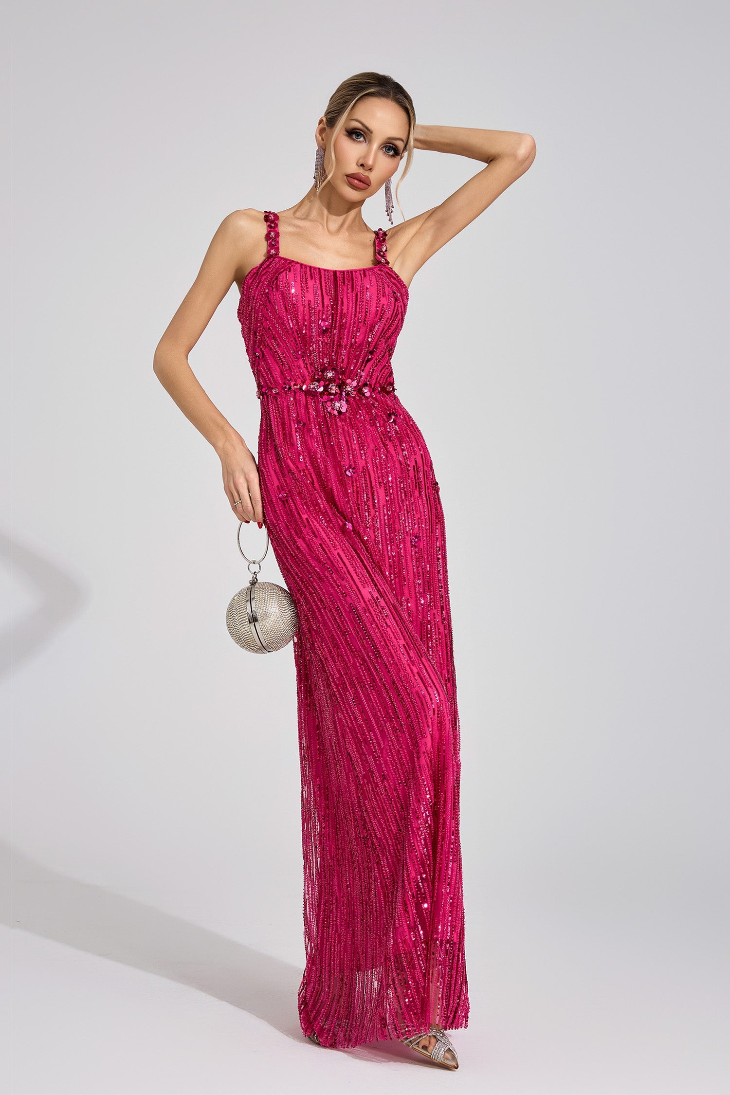 Morthael Pink Sequin Maxi Dress