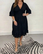 Monica | Lace-Effect Wrap Midi Dress