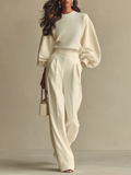 Aisha | Ribbed Knit Top & High-Waist Wide-Leg Pants Set