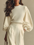 Aisha | Ribbed Knit Top & High-Waist Wide-Leg Pants Set