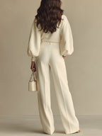 Aisha | Ribbed Knit Top & High-Waist Wide-Leg Pants Set