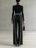 Solana - Long Sleeve Turtleneck and Wide Leg Pants Set with Belt