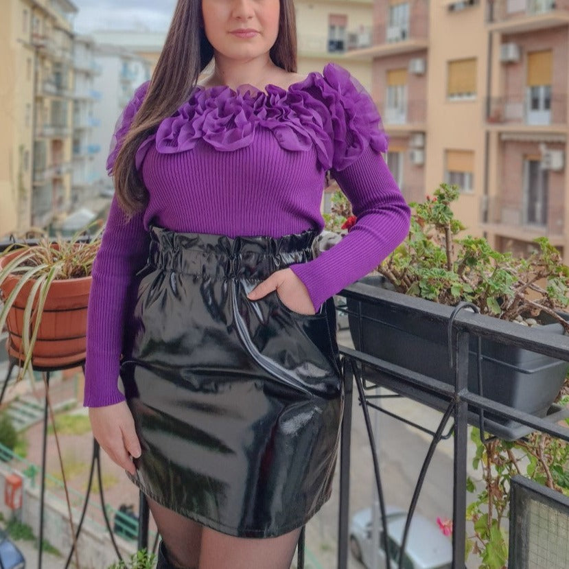 Three-dimensional Floral Off-shoulder Sweater