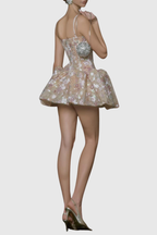 Kaeltrix Floral Sequin Puffy Mini Dress