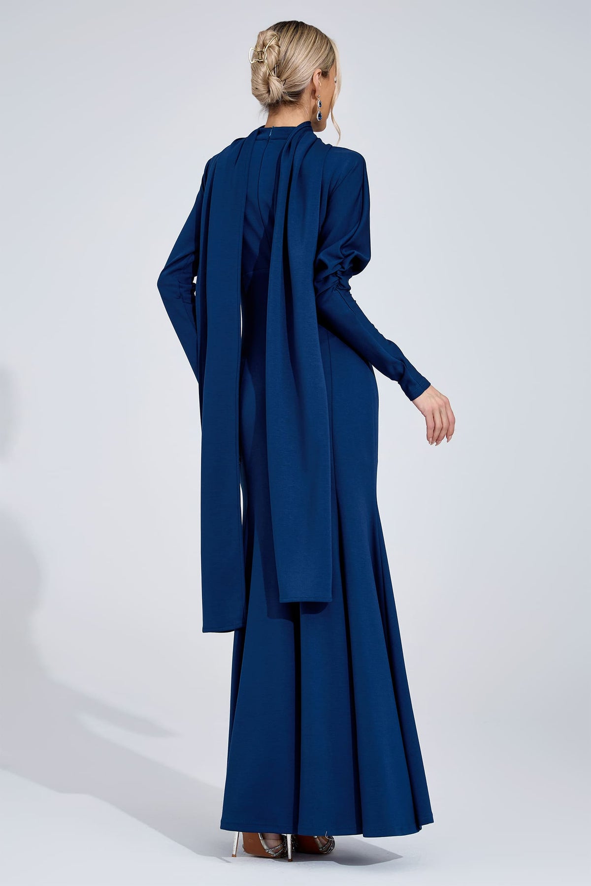 Irvexal Navy Blue Tie Maxi Dress