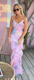 Sweetie Tie-dye Ruffled Slip Dress