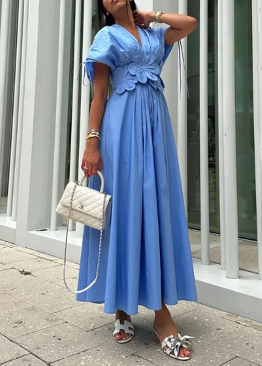 Sylvie Petal-Detail Drawstring Maxi Dress In Blue