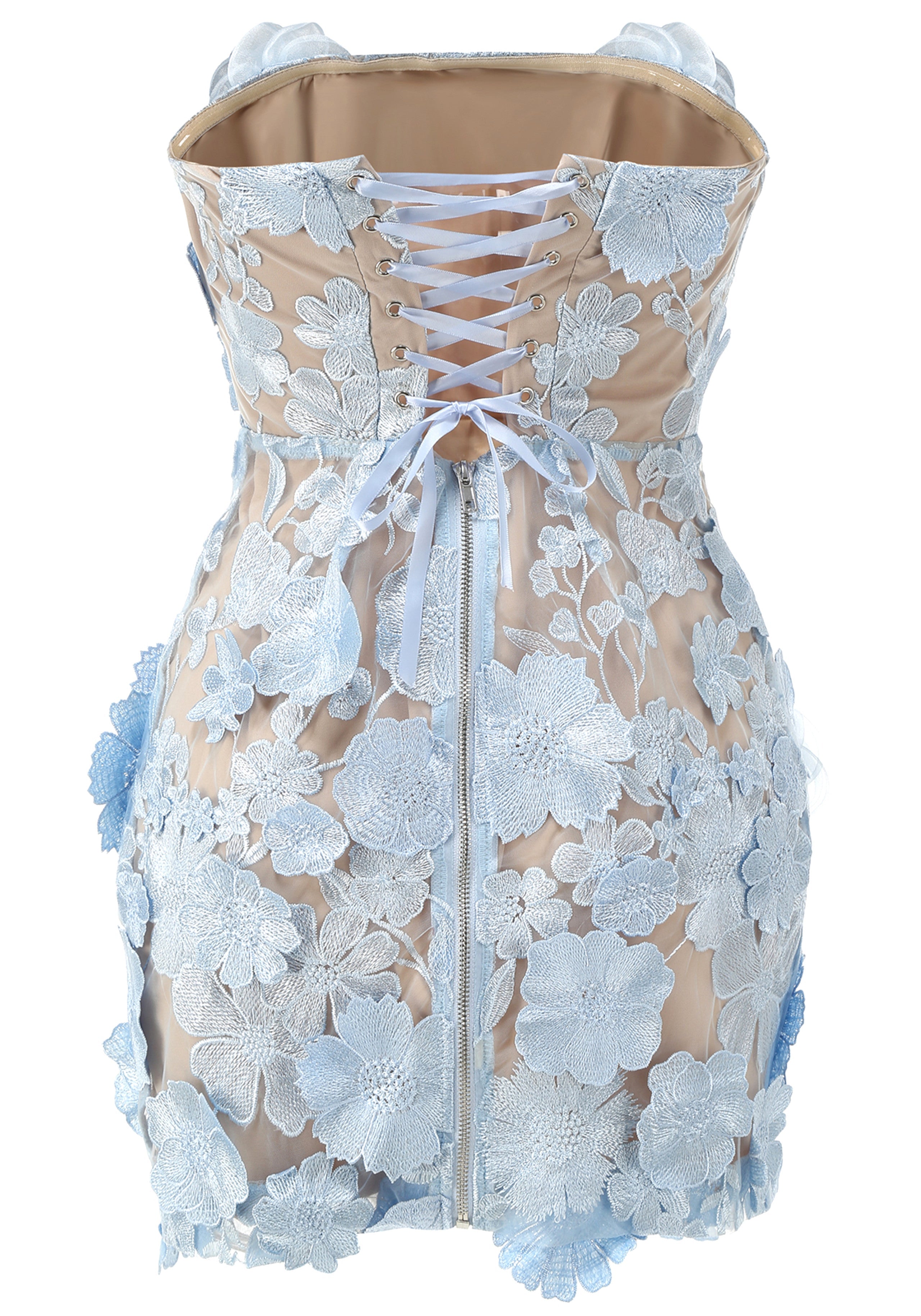 Nacho Strapless Embroidered Floral Mini Dress In Blue